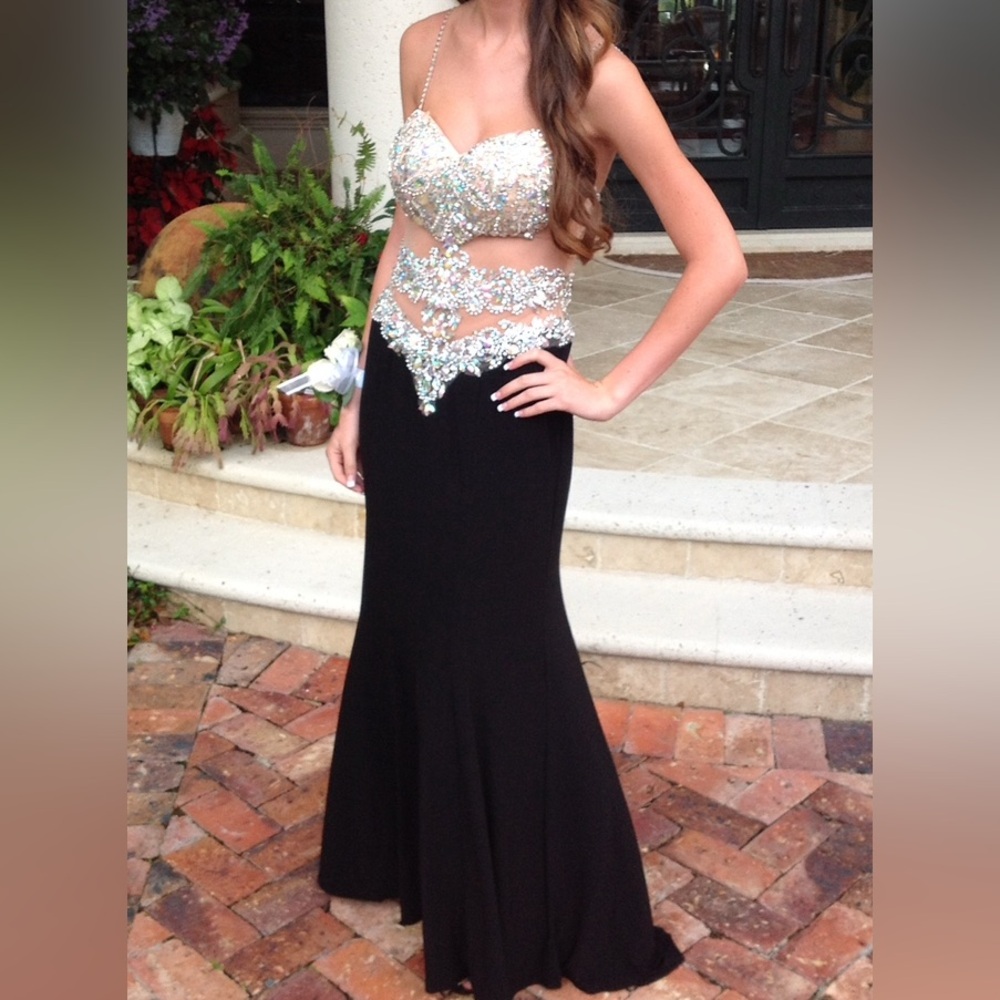 Black and Silver Embellished Two-Piece Prom Dress